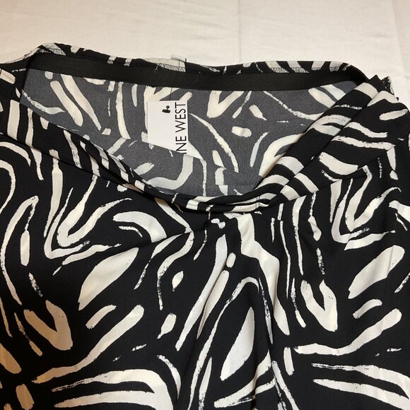 Nine West Women's Abstract Brush (black/cream) Side Ruched Midi Skirt NWT - Picture 5 of 9
